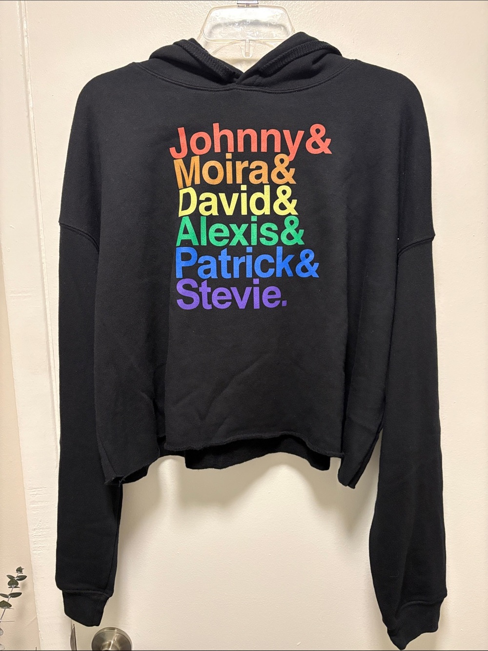 Schitt$ Creek Black Rainbow-Text Cropped Hoodie